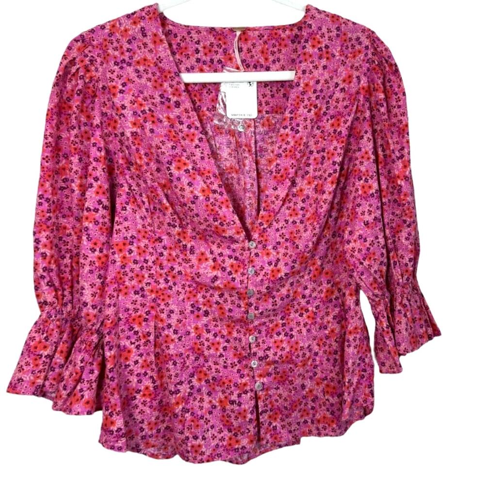 Free People I Found You Print Blouse in Party Combo NWT - Picture 3 of 15